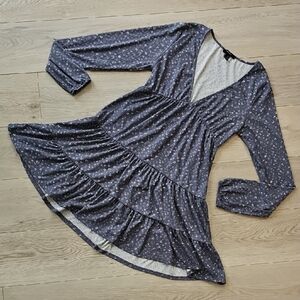 Forever 21 Vintage Floral Deep V-Neck Longsleeve, Tiered Midi Flowy Dress, Med